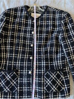 Black & White Tweed Pearl-Button Blazer Jacket